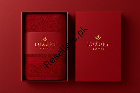Luxury red towel packaging design in premium gift box with gold accents - 2025 business idea